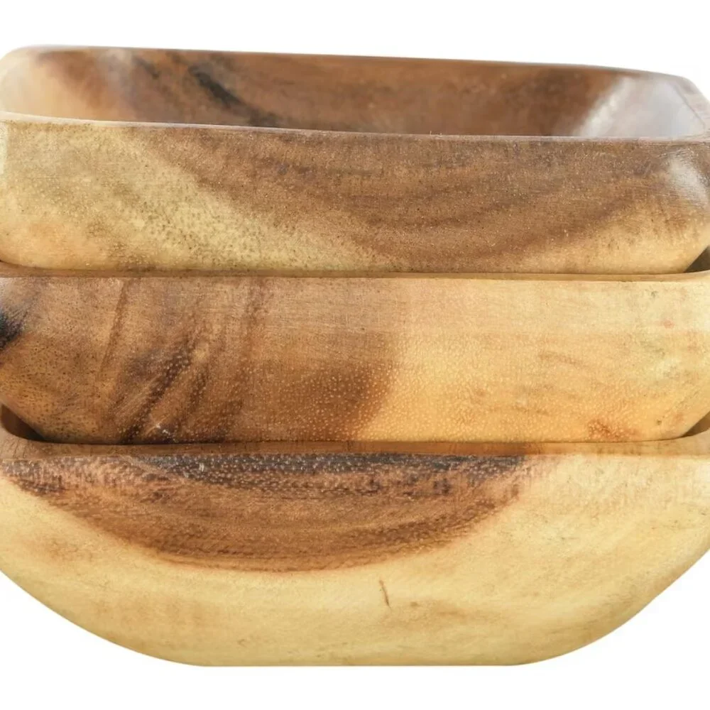 Creative Co-Op Square Acacia Wood Bowl Set/NWT
